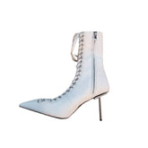 Lace Up High Heel Ankle Boots